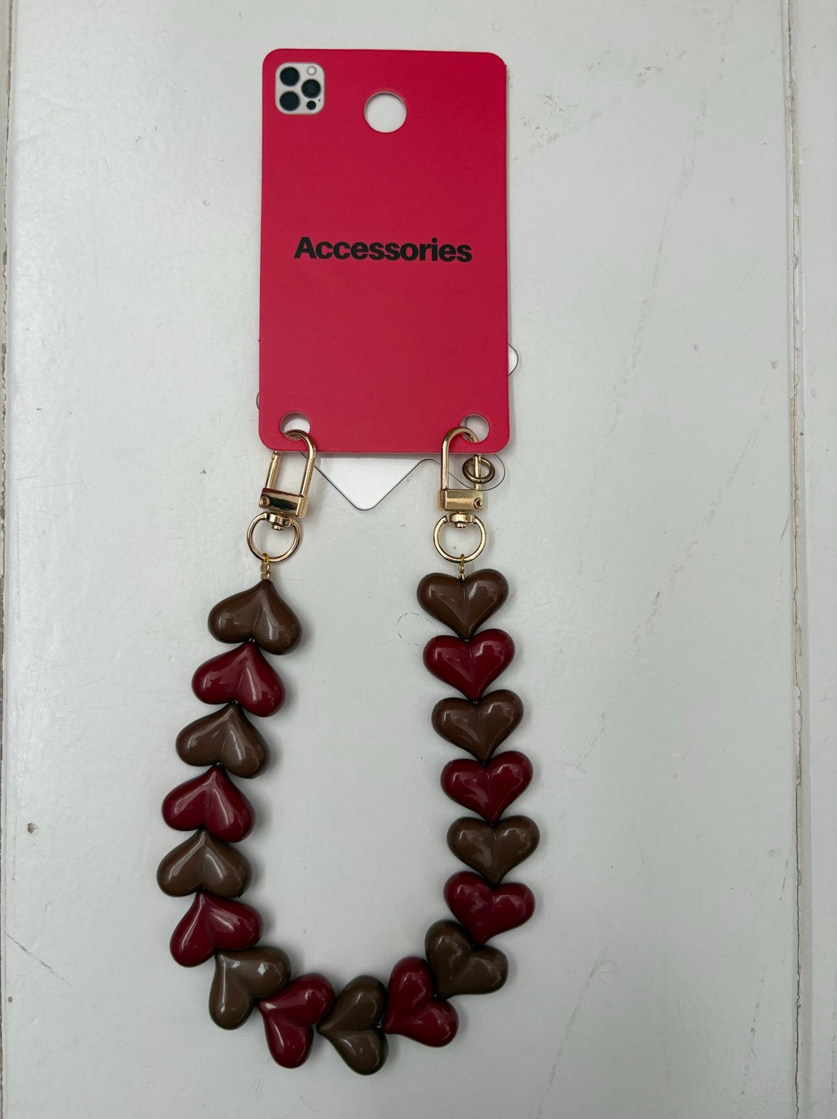 Telefoon ketting koord met rood/bruin gekleurde hartjes, Telecommunicatie, Ophalen of Verzenden, Nieuw, Telefoonhanger of Accessoire