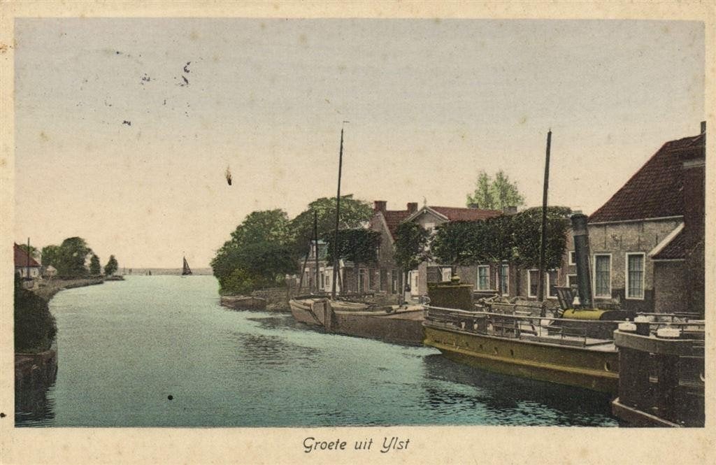 Groete uit IJlst - stadsgezicht - 1933 gelopen, Ophalen of Verzenden, 1920 tot 1940, Gelopen, Friesland