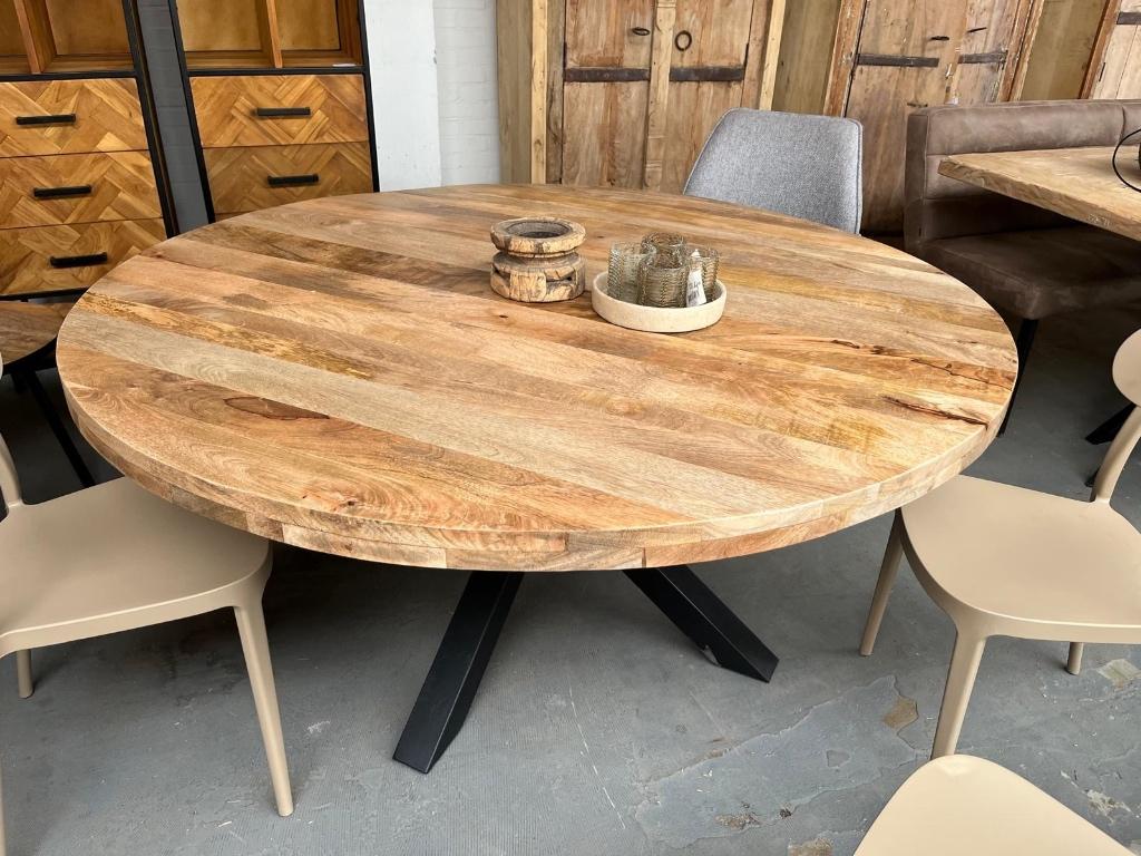 Magazijn Leegverkoop Ronde eettafel mangohout matrix zwart, Hout, Nieuw, Ophalen of Verzenden, Info@wkhome.nl