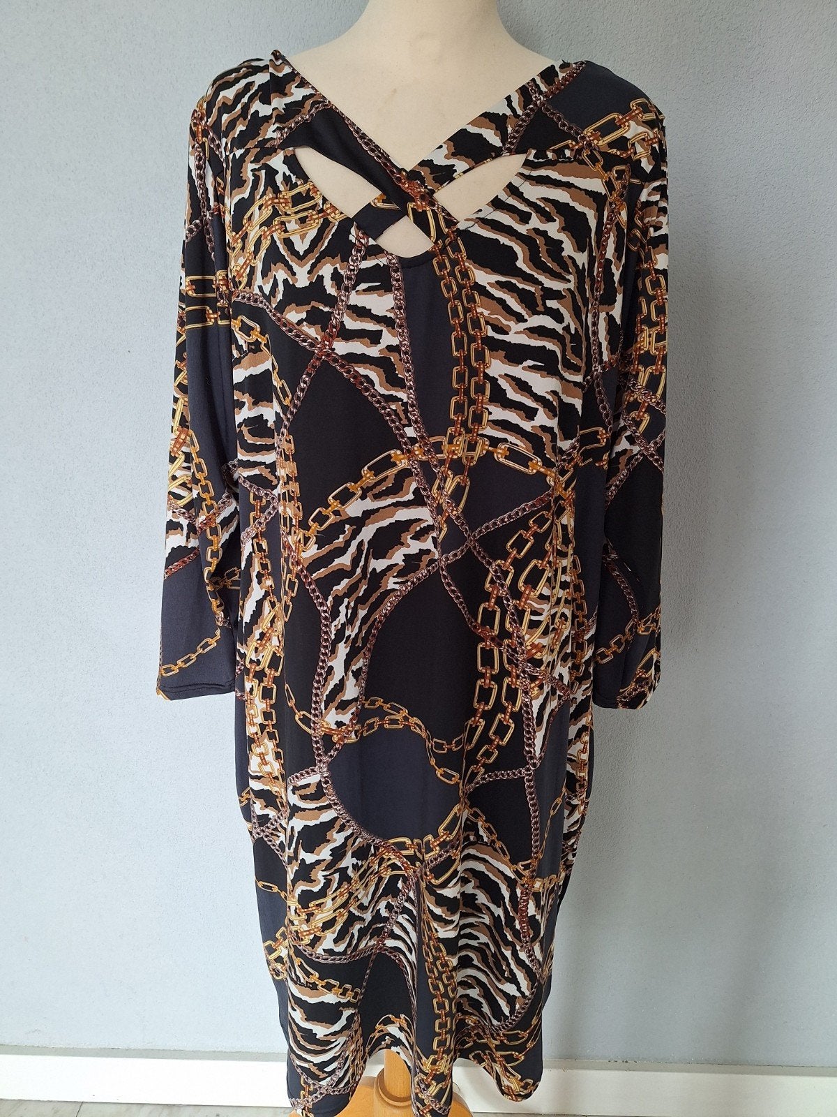 Magna 48/50 Tuniek zwart bruin goud wit beige print, Overige kleuren, Blouse of Tuniek, Ophalen of Verzenden, Magna