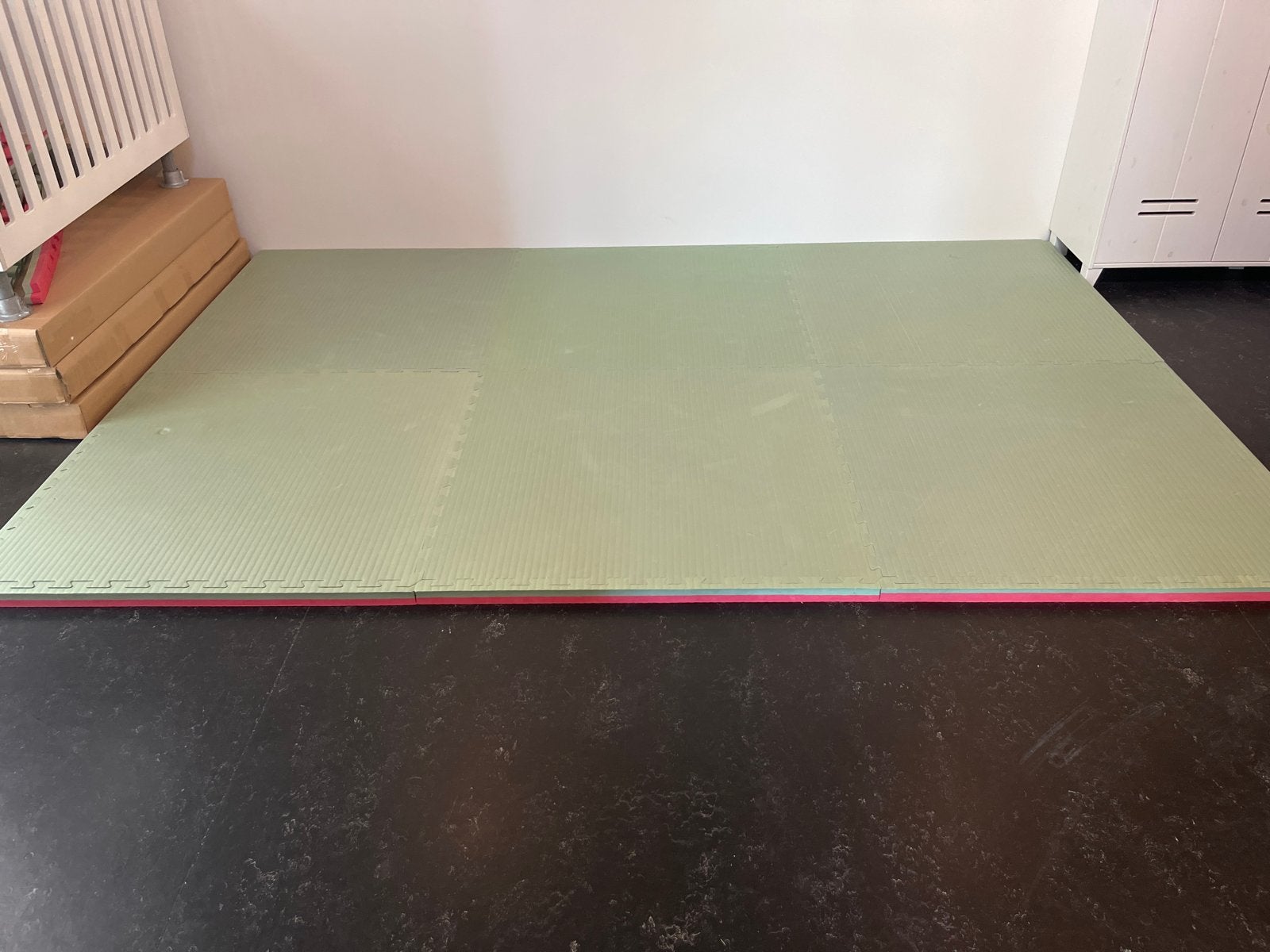 6 Sportmatten Puzzel 1x1m, 3,8cm dik, Groen/Rood, Sport en Fitness, Fitnessmaterialen, Ophalen, Gebruikt, Fitnessmat