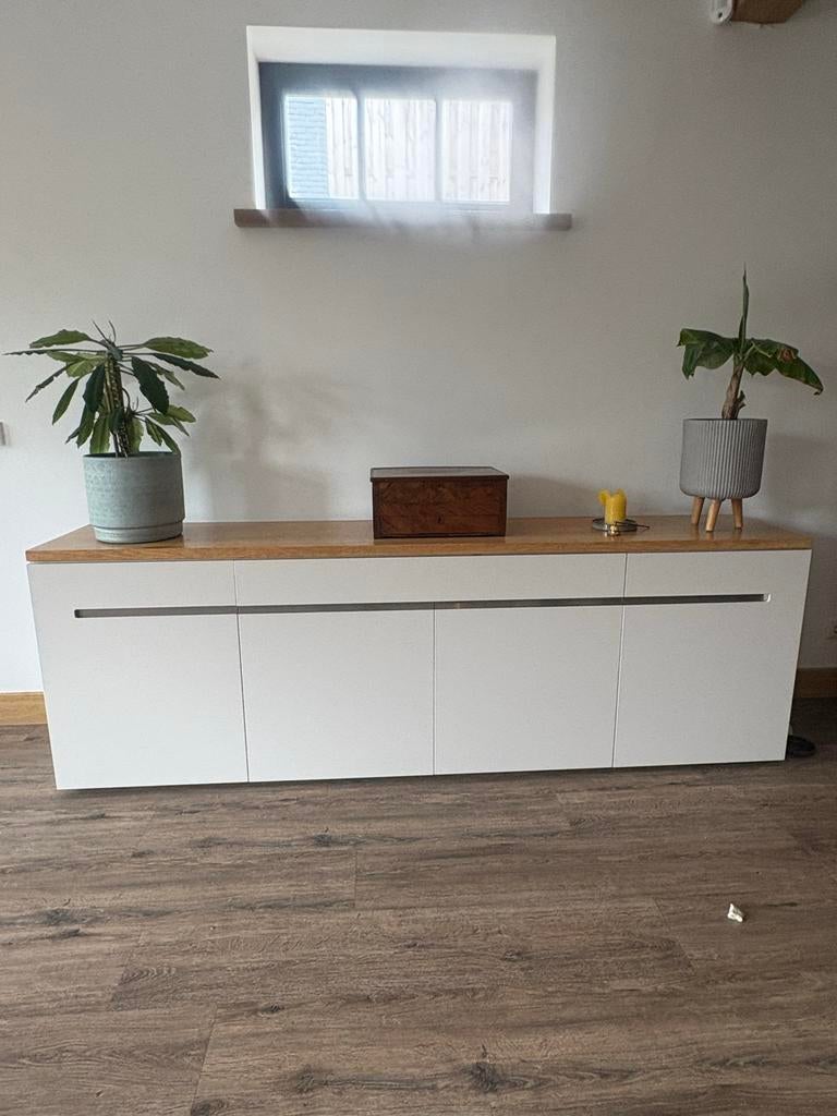 Modern dressoir met massief eikenhouten blad, Ophalen, Gebruikt, Eikenhout, 200 cm of meer