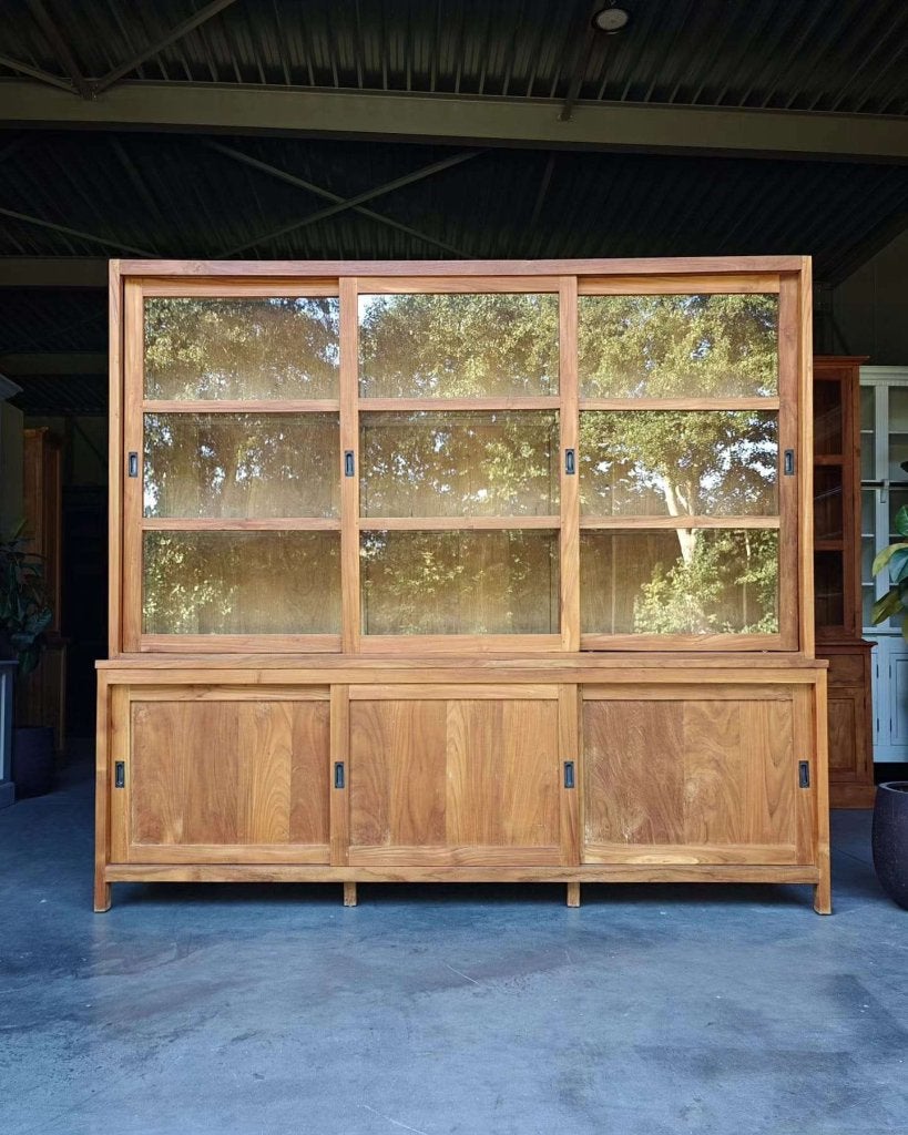 Grote teakhouten schoolkast | Xxl biologiekast  #2323, Gebruikt, -, 200 cm of meer, -