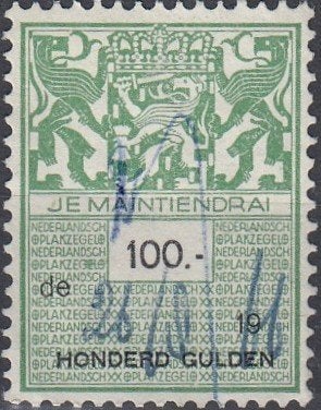 Nederland- 1966- Belastingzegel Groen- 100 Gulden, Verzenden, T/m 1940, Gestempeld