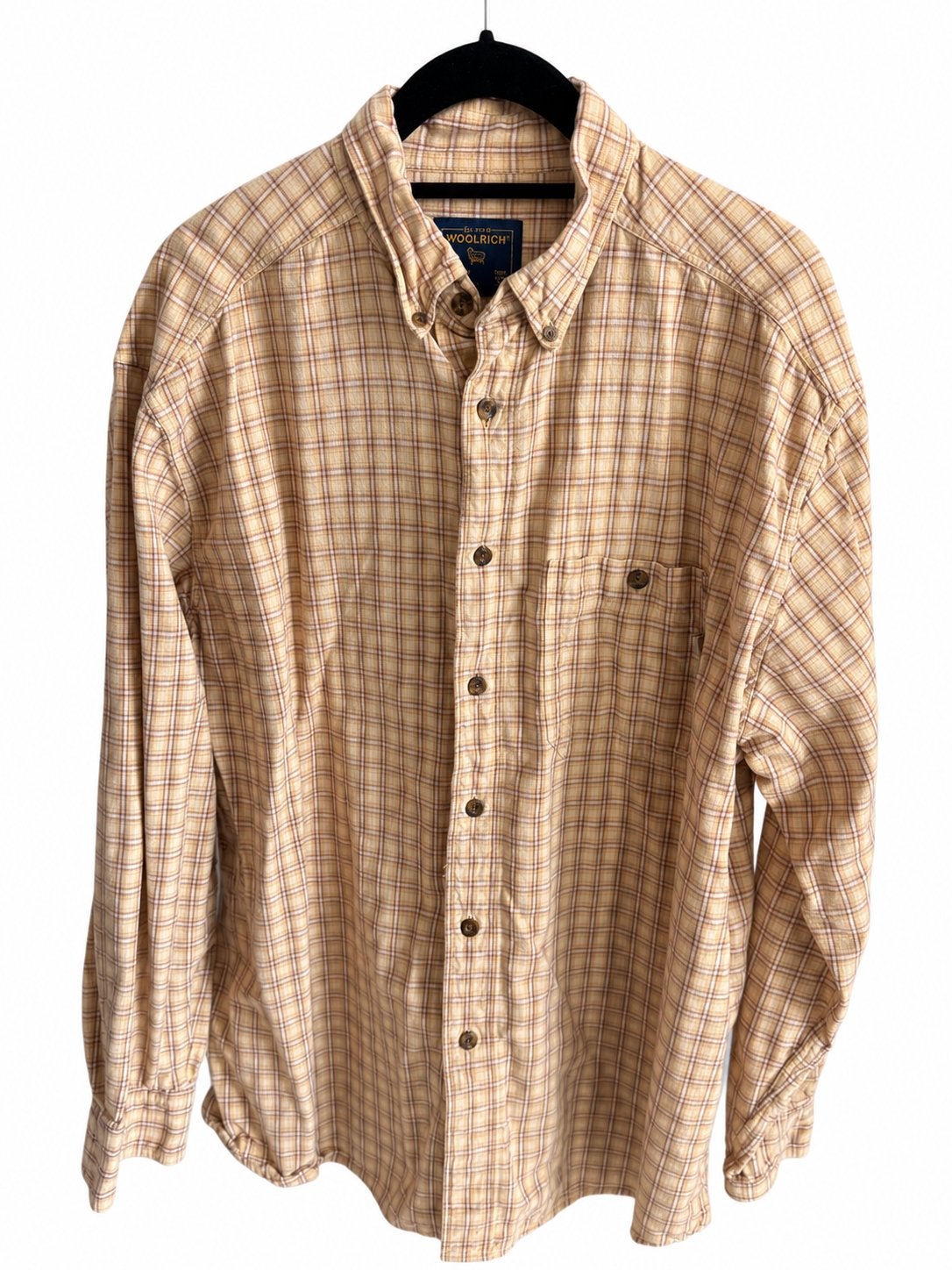Woolrich Vintage Geruit Overhemd Shirt Beige Bruin Maat L, Ophalen of Verzenden, Gedragen, Meerkleurig, Halswijdte 41/42 (L)