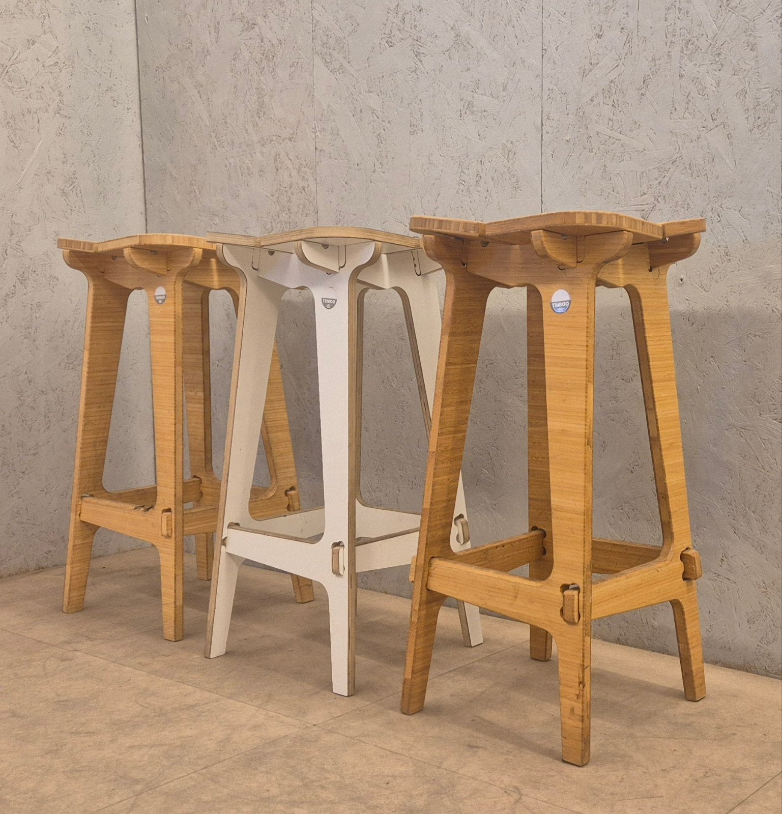Triboo design barkrukken bamboe – set van 3, Huis en Inrichting, Ophalen, Gebruikt, Met voetsteun, 60 tot 90 cm