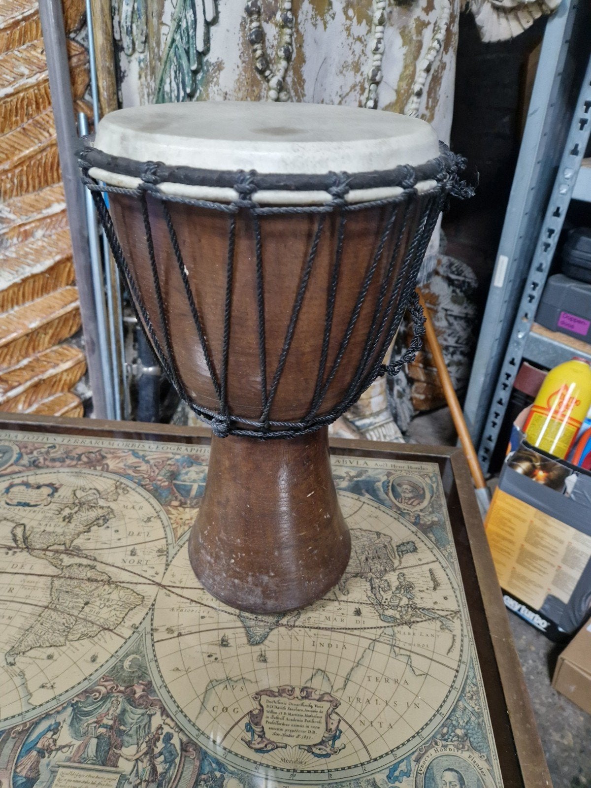 Mooie houten djembe met natuurbekken, Ophalen of Verzenden, Gebruikt, Trommel