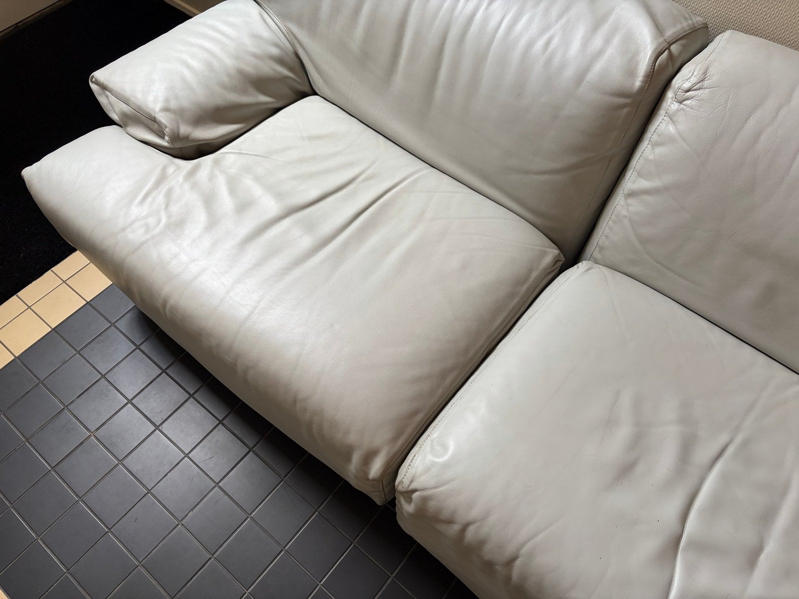 Cassina Fiandra 2-zitsbank in leer, Ophalen, Gebruikt, 150 tot 200 cm, Tweepersoons