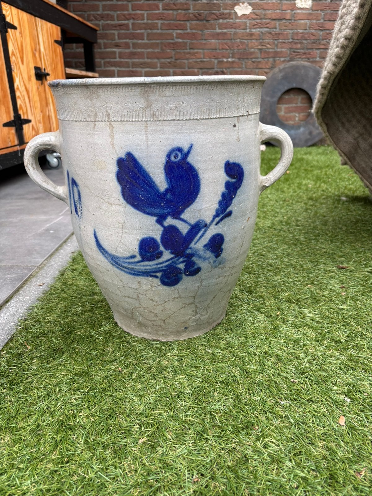 Keulse pot 10 liter | Steengoed met kobaltblauwe decoratie, Steen, Gebruikt, Rond, Minder dan 40 cm