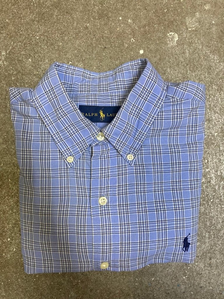 Ralph Lauren Overhemd – M - Oxford - Blue White Blocked, Blauw, Ralph Lauren, Zo goed als nieuw, Halswijdte 39/40 (M)