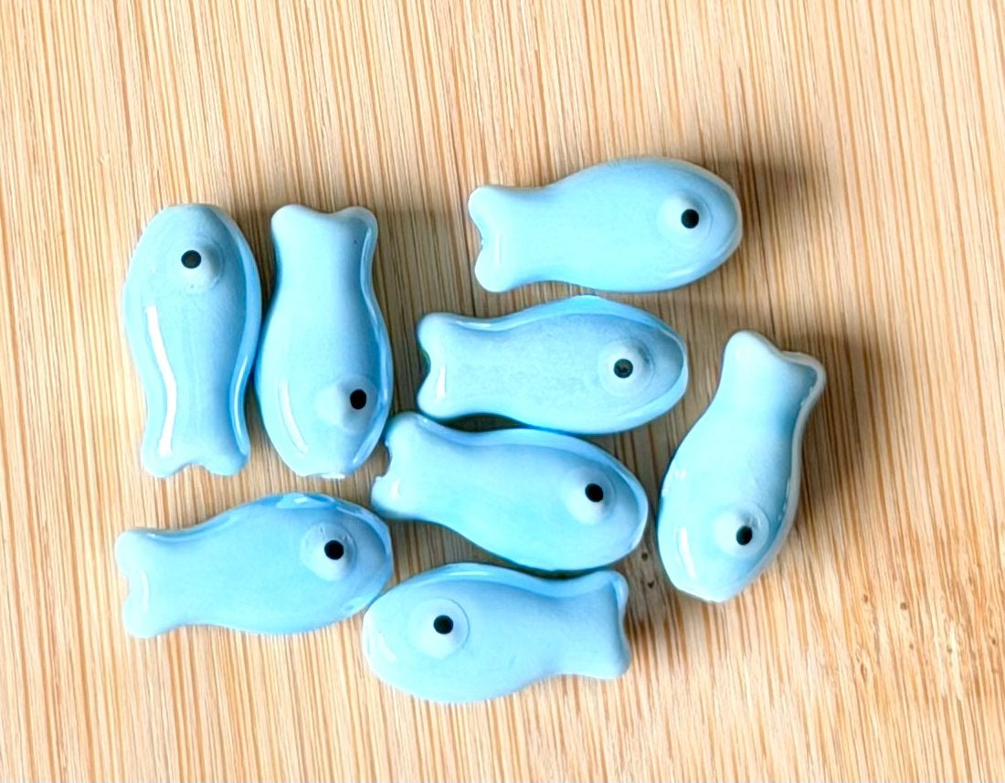 8 keramische vis kralen kleur pastel licht blauw -115 -1, Ophalen of Verzenden, Nieuw, Hanger
