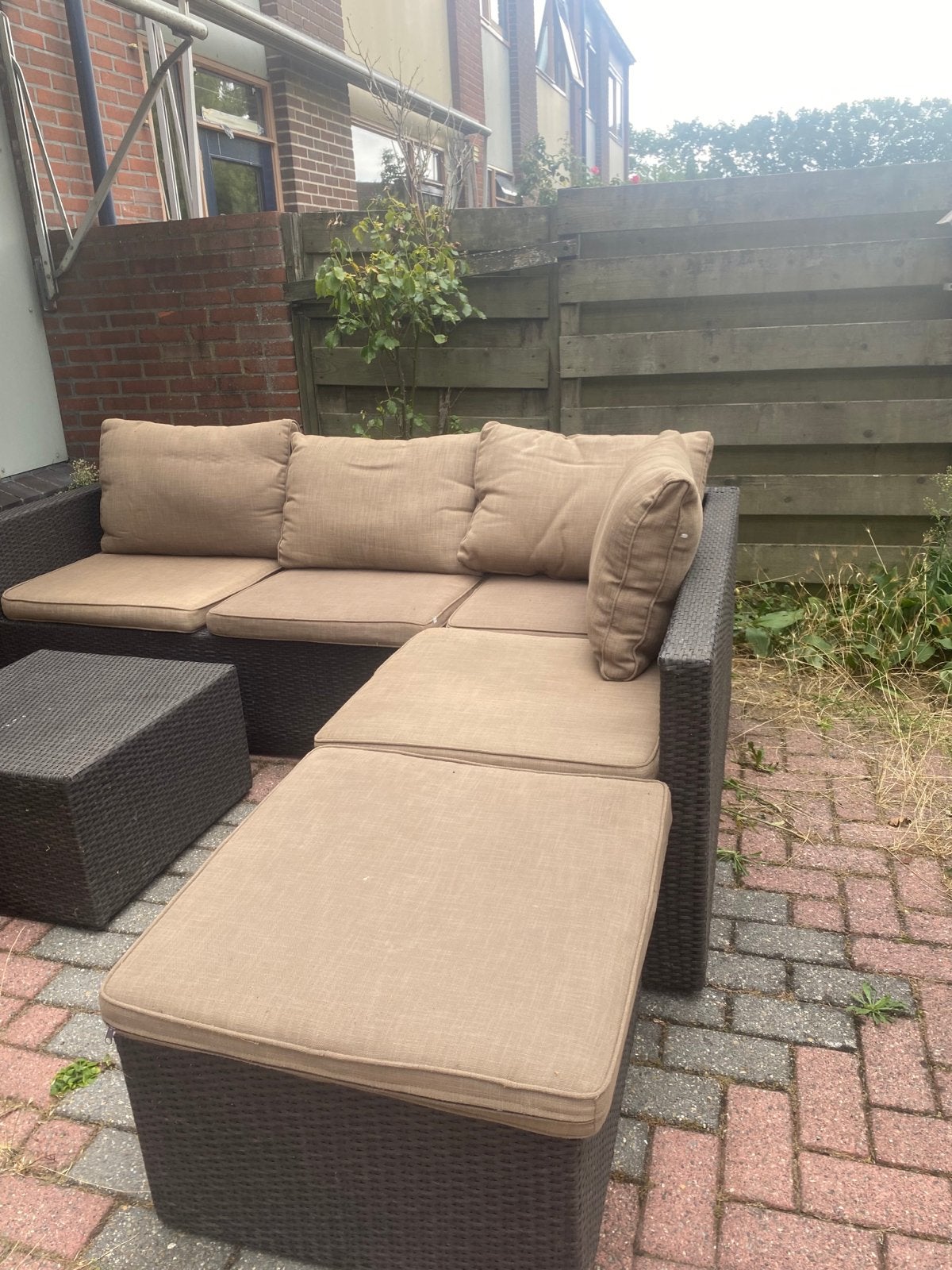 Wicker Loungeset met Kussens - Zo goed als nieuw, Ophalen, 3 zitplaatsen, Zo goed als nieuw, Loungeset