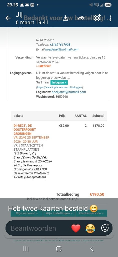 Tickets Di-rect, Twee personen, September