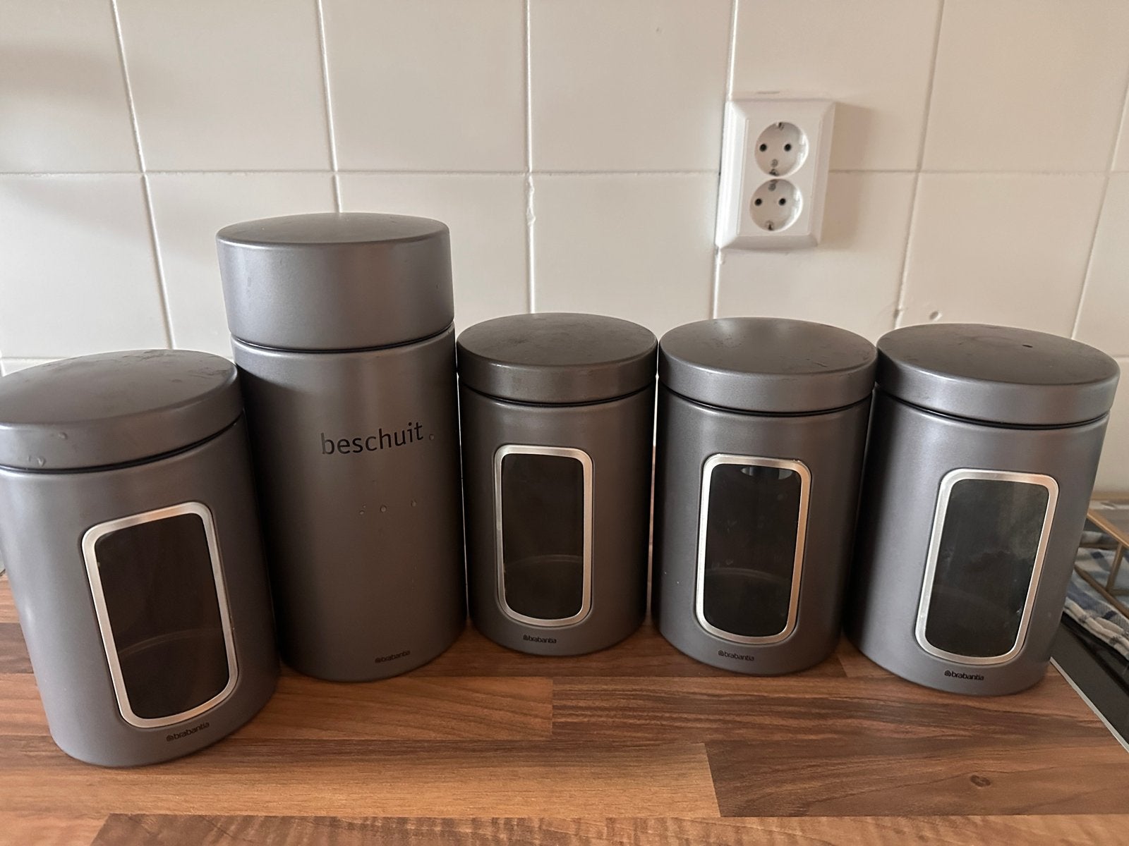 5 Brabantia voorraadbussen - Grijs, Ophalen, Gebruikt, Voorraadpot, Metaal