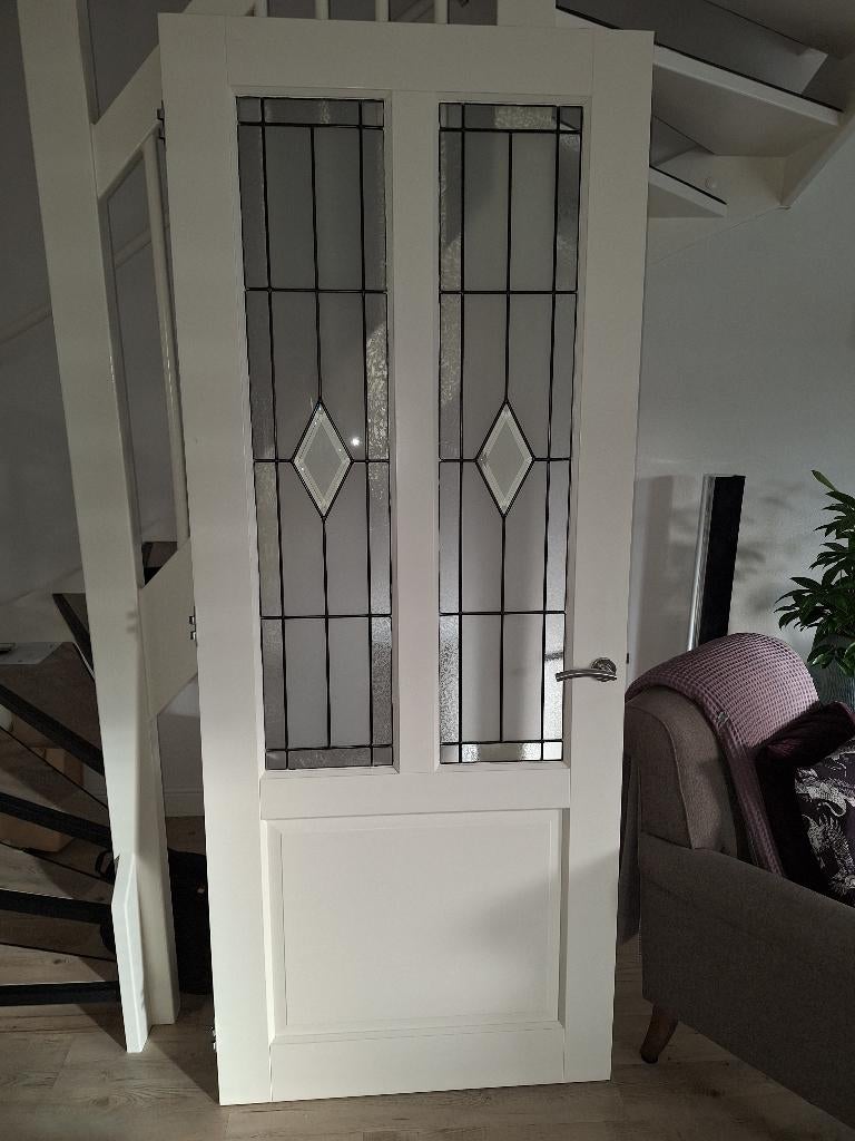 deur met glas in lood, Doe-het-zelf en Verbouw, Deuren en Horren, Ophalen, Gebruikt, 80 tot 100 cm, 215 cm of meer