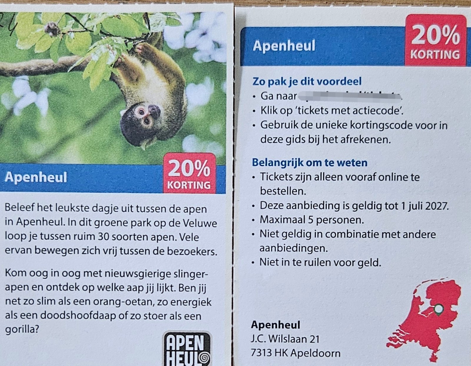 Apenheul 20% korting.