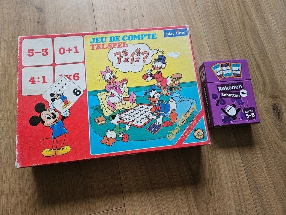 Disney rekenspel delen en tafels & Squla Rekenkaarten, Een of twee spelers, Ophalen of Verzenden, Gebruikt, Disney / Squla