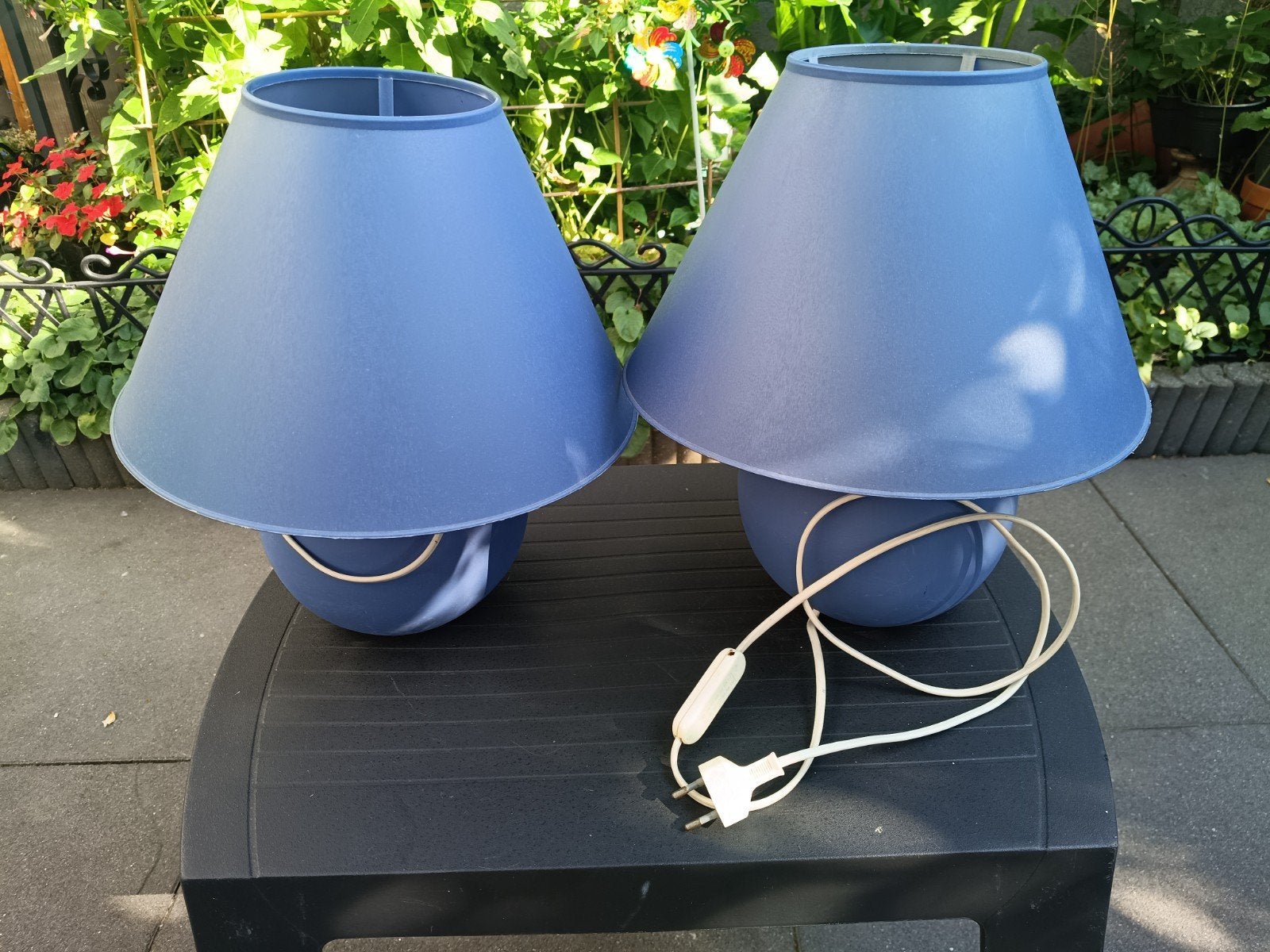 Set van 2 blauwe tafellampen - 35 cm hoog, Blauw, Gebruikt, Met kap, Ophalen of Verzenden