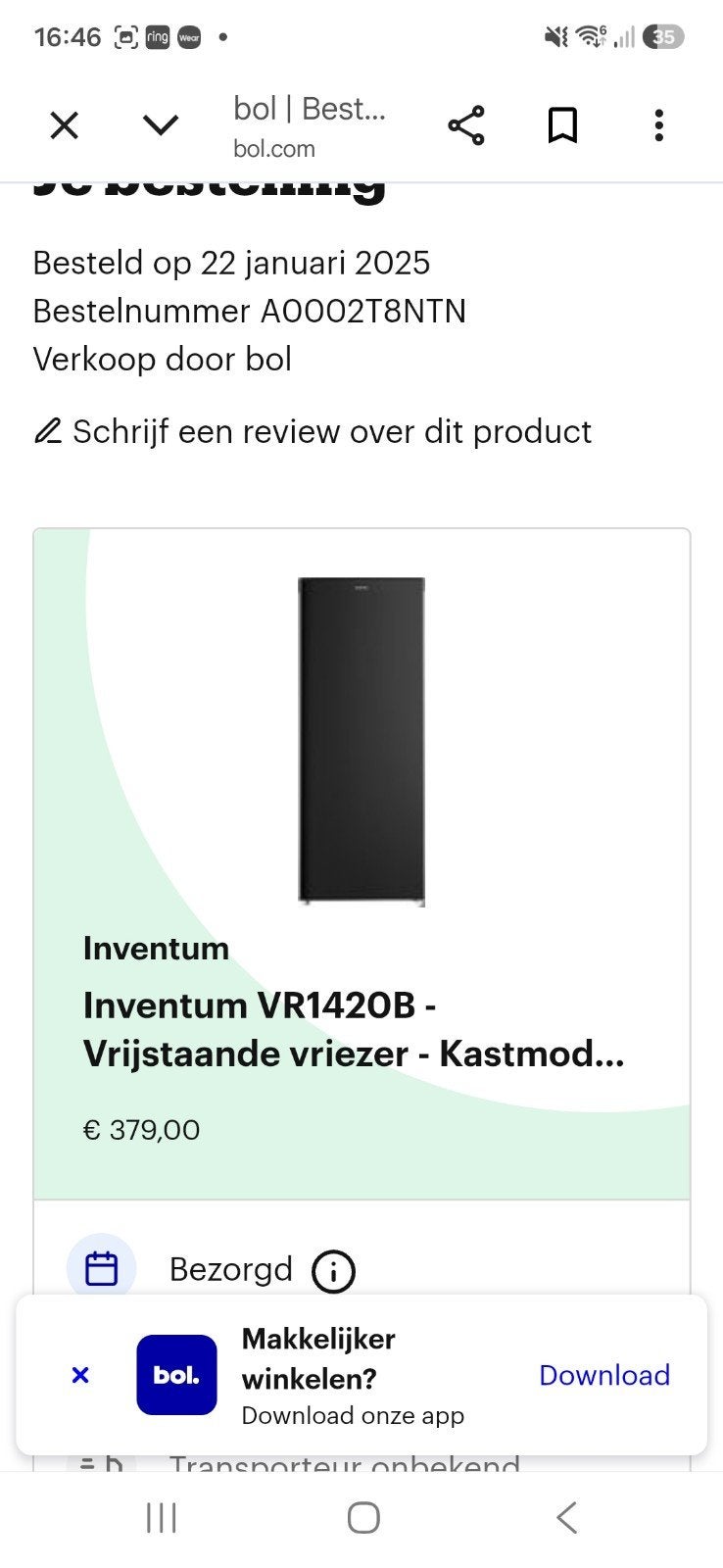 Inventum vriezer, Huis en Inrichting, Kasten | Kledingkasten, Zo goed als nieuw, Minder dan 100 cm, 25 tot 50 cm, 50 tot 100 cm
