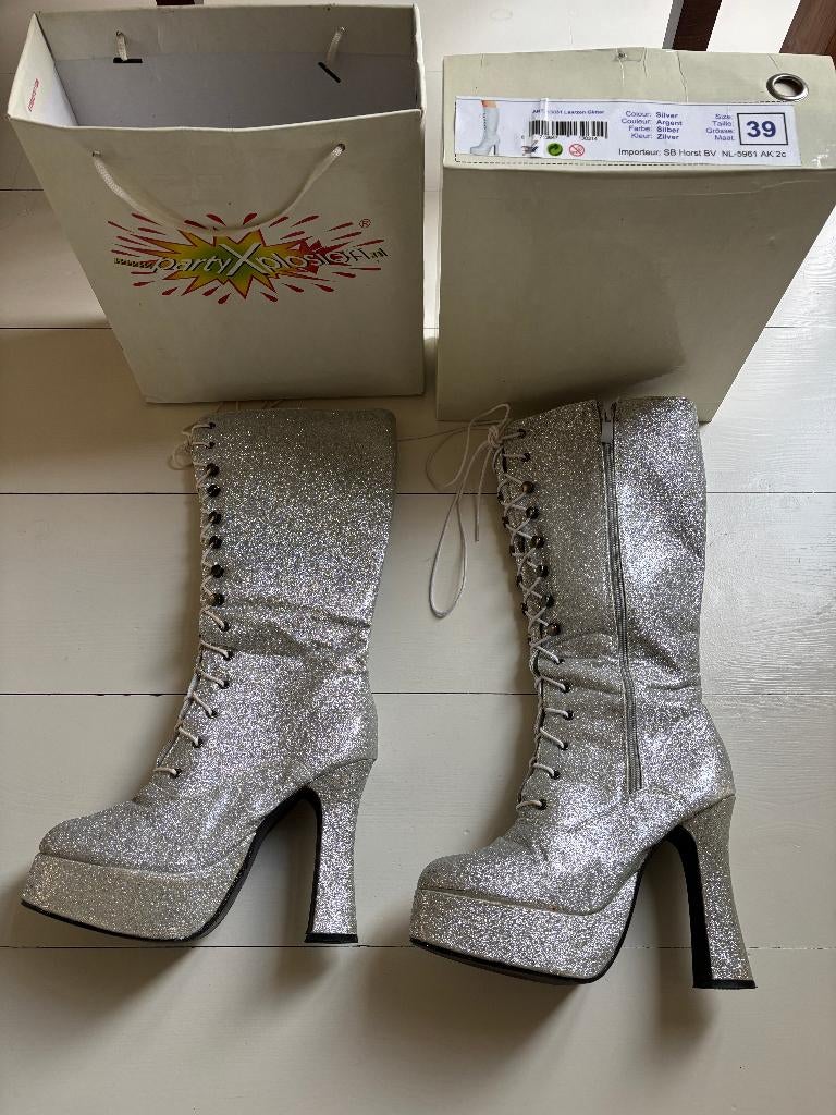TE KOOP: PARTY GLITTER LAARZEN, Kleding | Dames, Schoenen, Hoge laarzen, Overige kleuren, Ophalen of Verzenden, Zo goed als nieuw