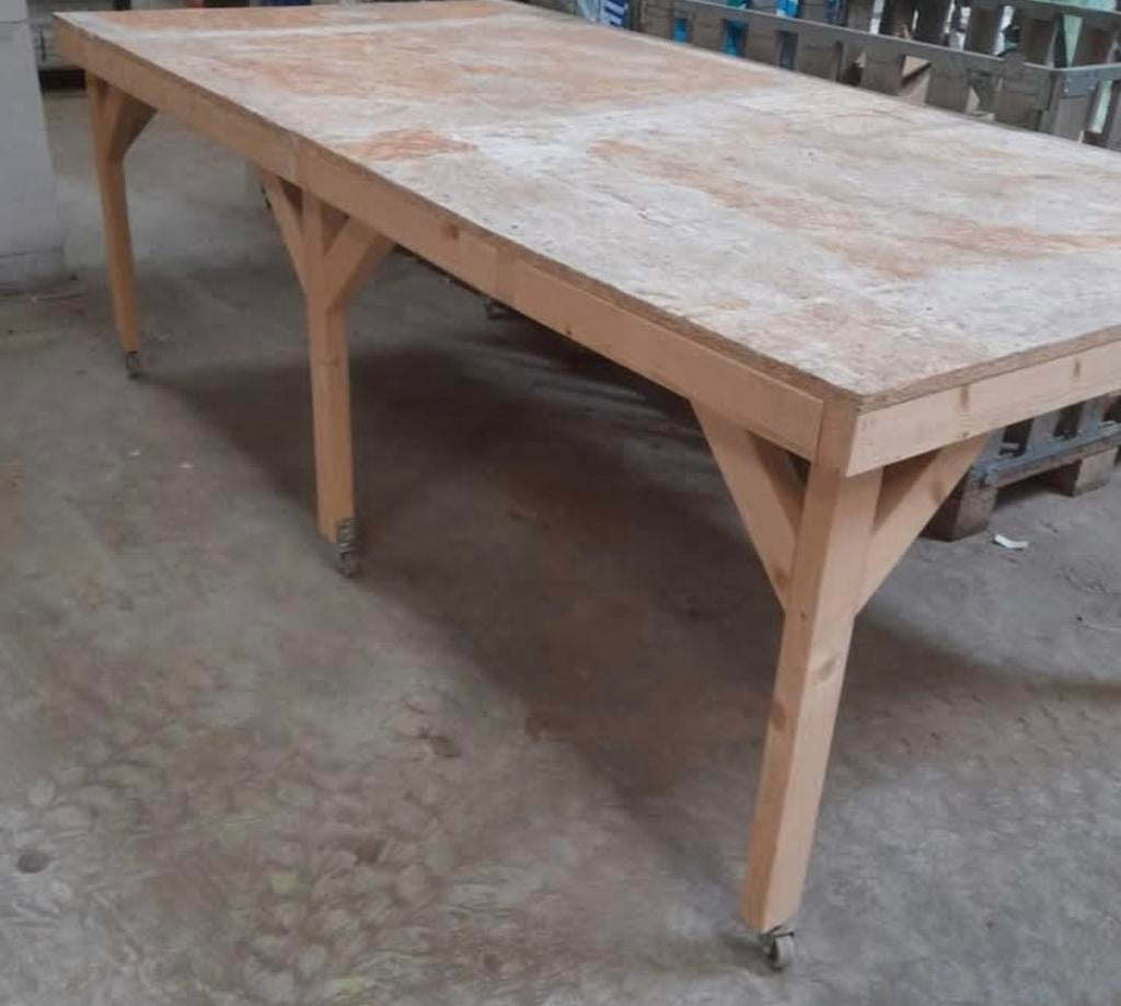 Grote verrijdbare houten tafel, Ophalen, 200 cm of meer, 50 tot 100 cm, Zo goed als nieuw