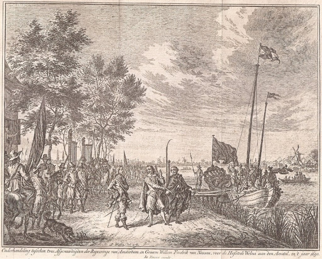 Onderhandeling tussen Amsterdam en W.F. Nassau bij Welna Ams, 19 cm, Ophalen of Verzenden, 15 cm, 1700 - 1799