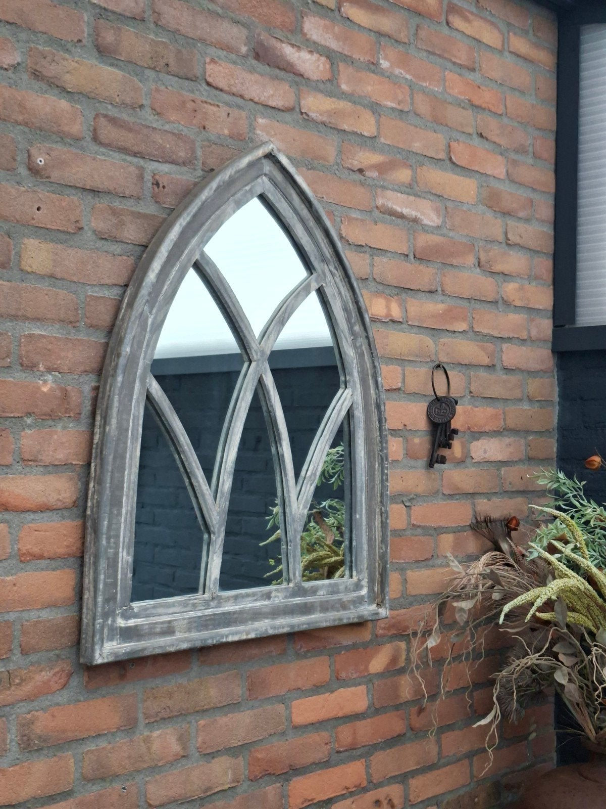 Decoratieve spiegel in gotische raamstijl, Ophalen, Gebruikt, Rechthoekig, Minder dan 100 cm