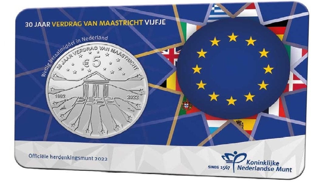 Coincard Nederland 2022 "Verdrag van Maastricht Vijfje" unc., Verzenden, Overige landen, 2 euro