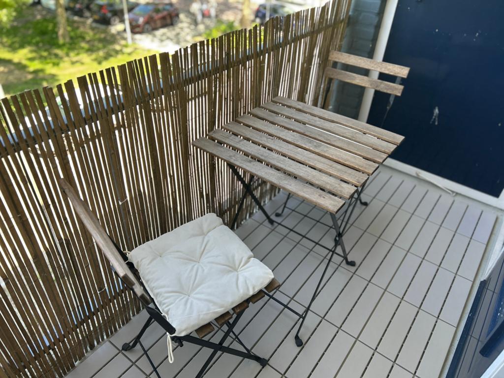 Bistro Tuinset | Tafel, 2x stoel + Zitkussens, Tuin en Terras, Gebruikt, Tuinset, Hout, Eettafel