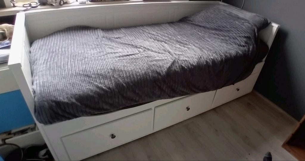 IKEA Hemnes Bedbank met 3 lades, Huis en Inrichting, Slaapkamer | Bedden, Ophalen, Gebruikt, Eenpersoons, Wit