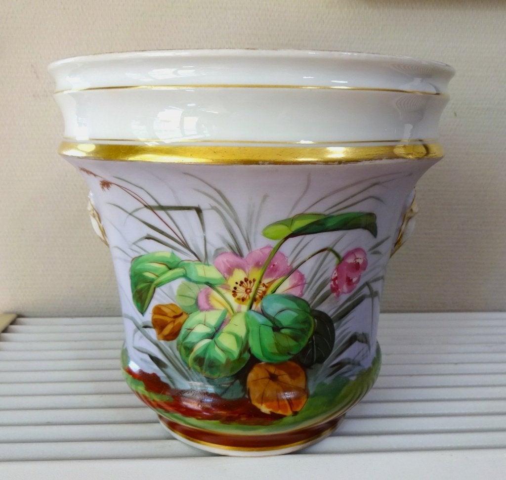 Antieke Porcelaine de Paris Cache-pot: handbeschilderd, Ophalen of Verzenden