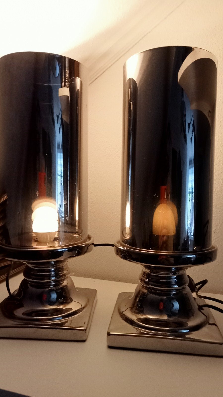 Set 2 tafellampen glas zilver vaas model modern art deco, Glas, Ophalen of Verzenden, Zo goed als nieuw, Modern