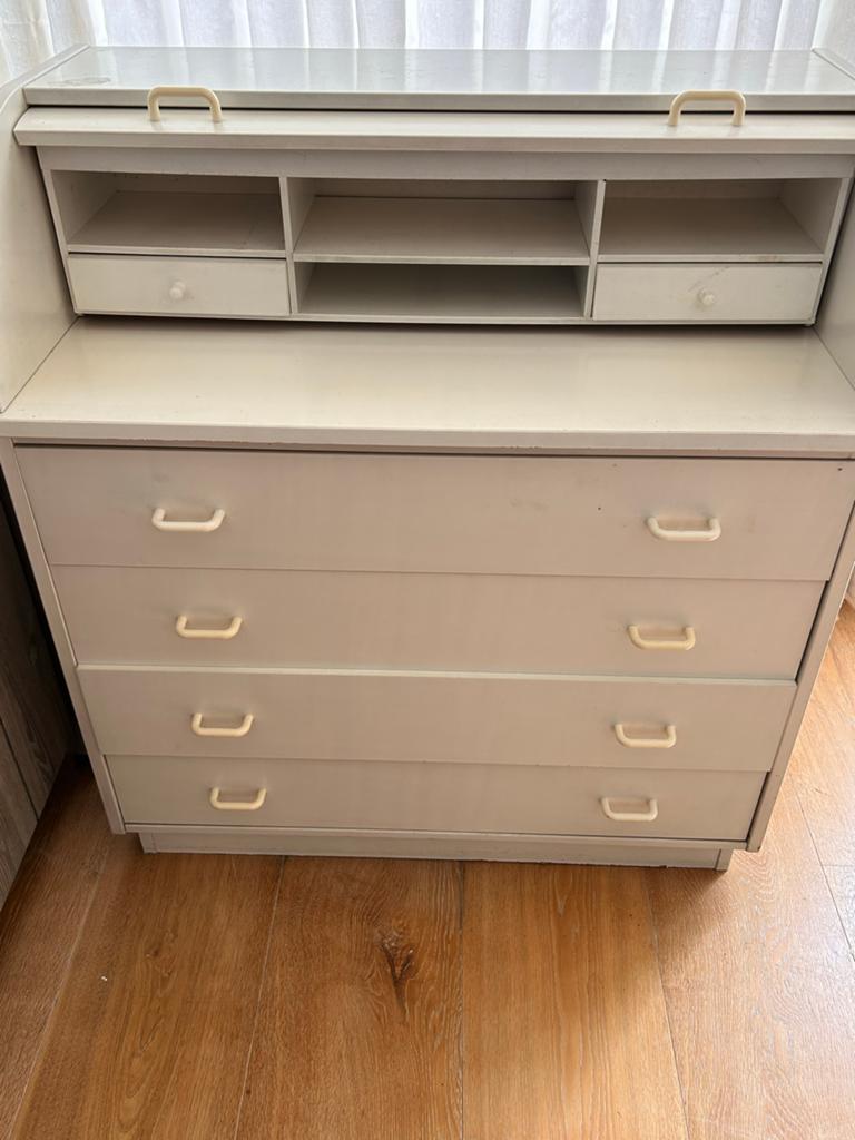 Vintage rolluikbureau met lades, Huis en Inrichting, Kasten | Dressoirs, Gebruikt, Met lade(s), 25 tot 50 cm, Overige houtsoorten