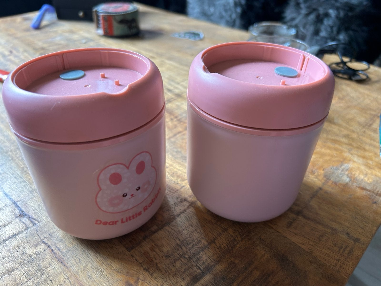 2x Roze Thermosbeker met Konijn Design - Zo goed als nieuw, Ophalen of Verzenden, Zo goed als nieuw