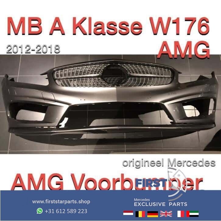 W176 AMG Voorbumper + diamand Gril Mercedes A Klasse grijs, Gebruikt, -, Voor, Ophalen of Verzenden