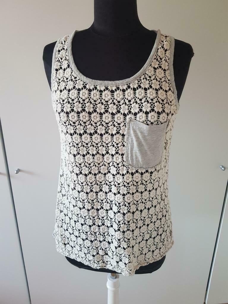 Leuke Boho kanten tanktop met watervalrug – maat XL, Verzenden, Maat 46/48 (XL) of groter, Grijs, Zonder mouw