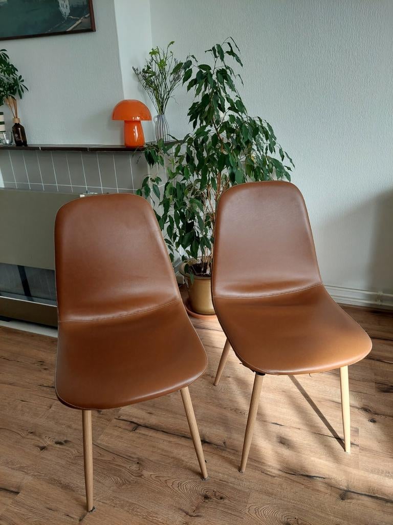 Eetkamerstoel cognac, Ophalen, Bruin, Stof, Twee