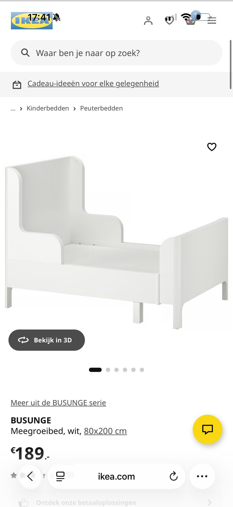 IKEA BUSUNGE meegroeibed wit 80x200 cm, Gebruikt, 70 tot 85 cm, Ophalen of Verzenden, Lattenbodem