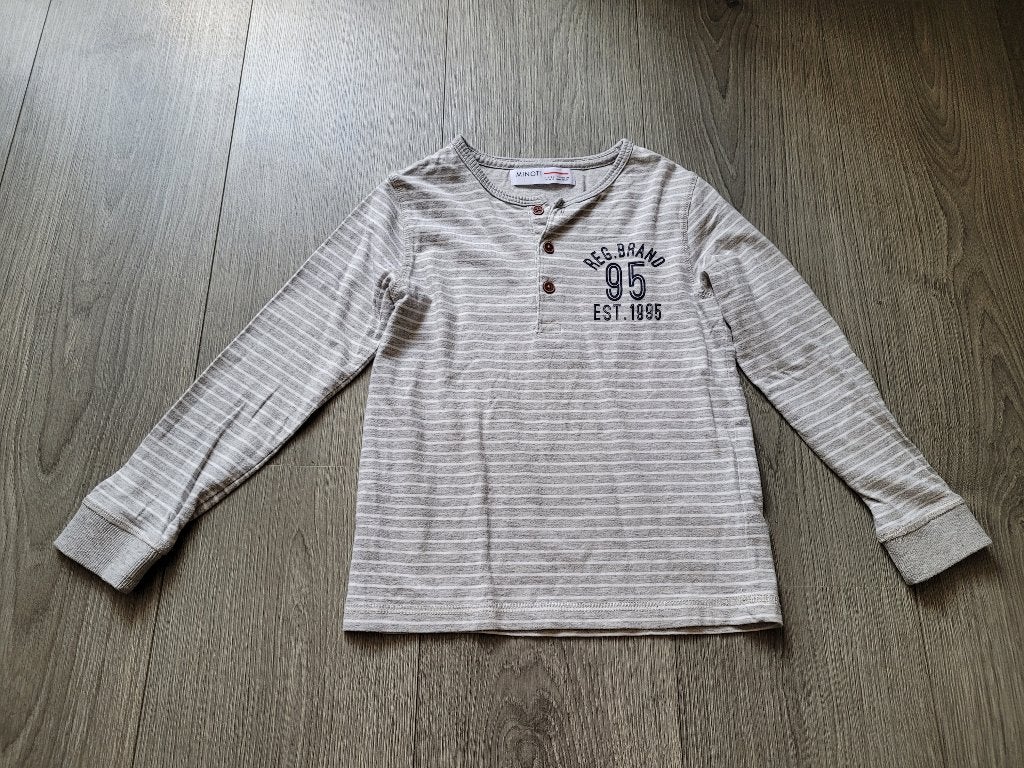 MINOTI grijs gestreepte longsleeve maat 110/116 ~ IM3027, Gebruikt, Ophalen of Verzenden, Minoti, Shirt of Longsleeve