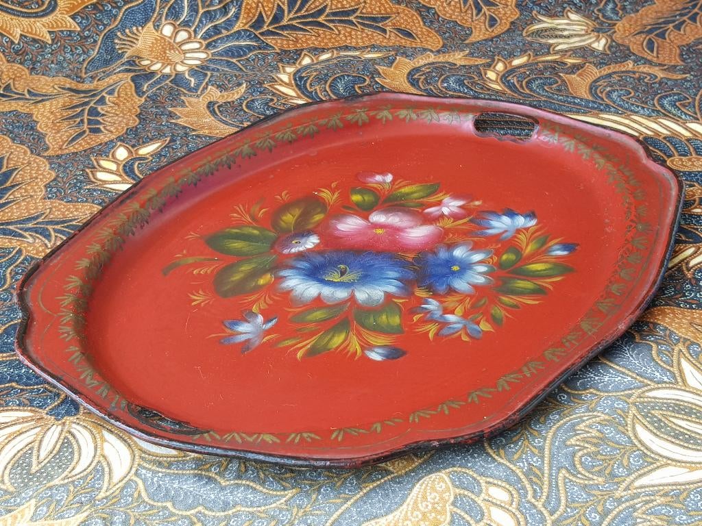 Mooi origineel antiek Engels dienblad van blik 27-34 cm., Ophalen of Verzenden