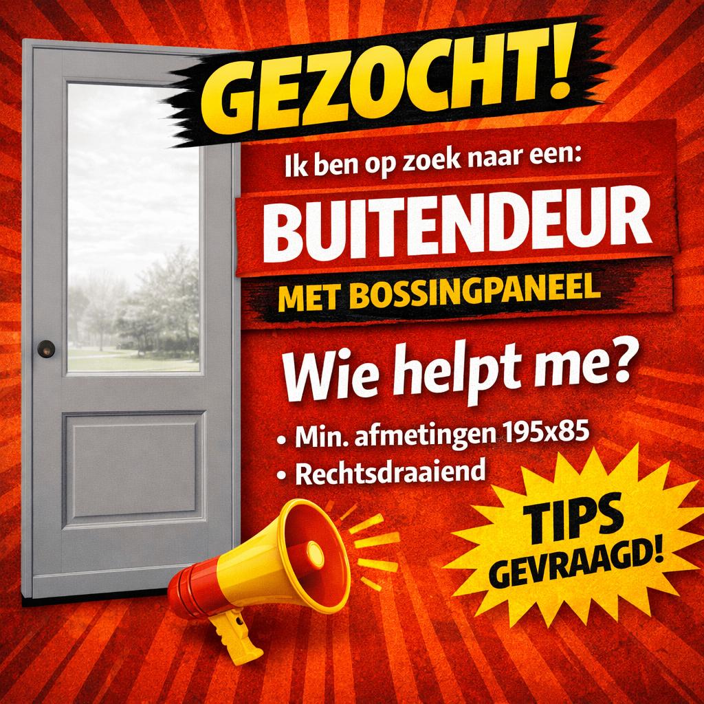 Gezocht: Buitendeur bossingpaneel min.195x85cm, rechtsdraai, Ophalen, 80 tot 100 cm, 200 tot 215 cm, Hout