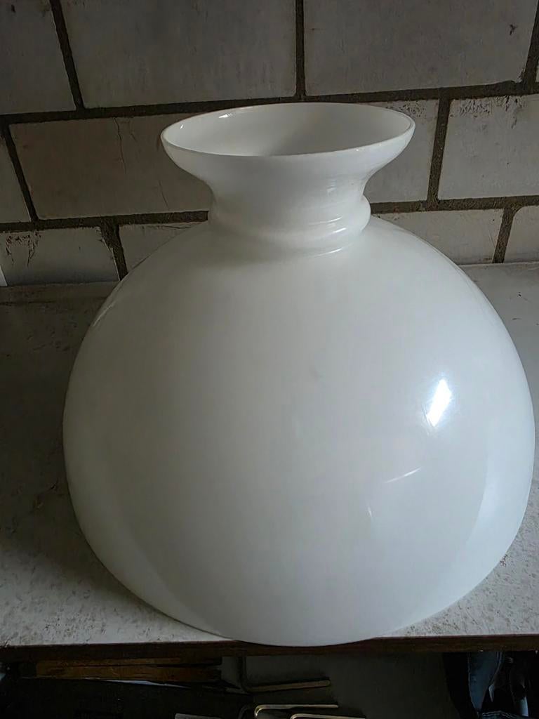 Antieke Vesta Lampenkap Opaalglas - 30cm - Smetteloos!, Ophalen of Verzenden, Zo goed als nieuw, Wit, Rond