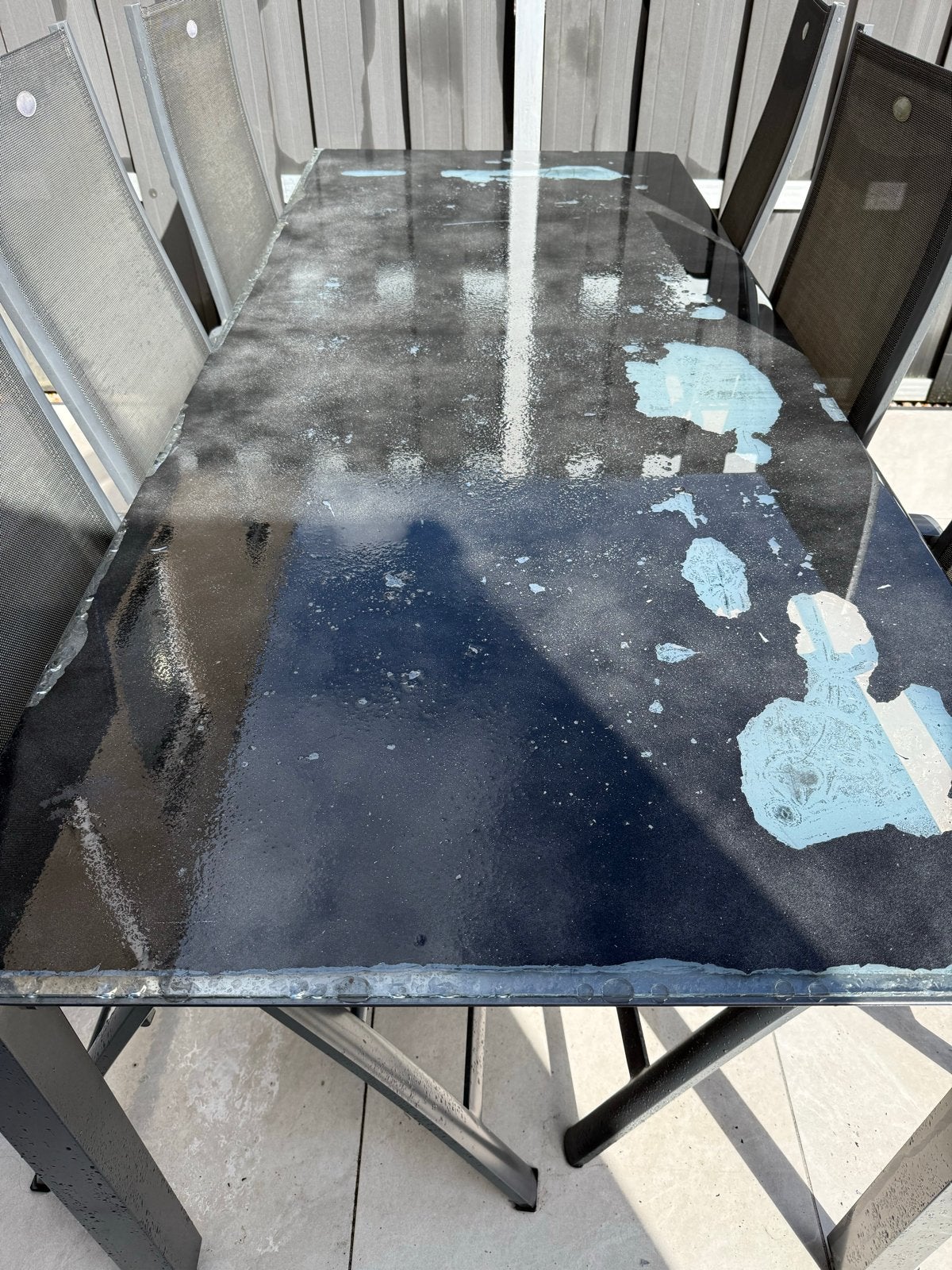 Bellagio Tuintafel 220x90 met glazen blad (folie laat los), Tuin en Terras, Ophalen, Gebruikt, Rechthoekig, Overige materialen