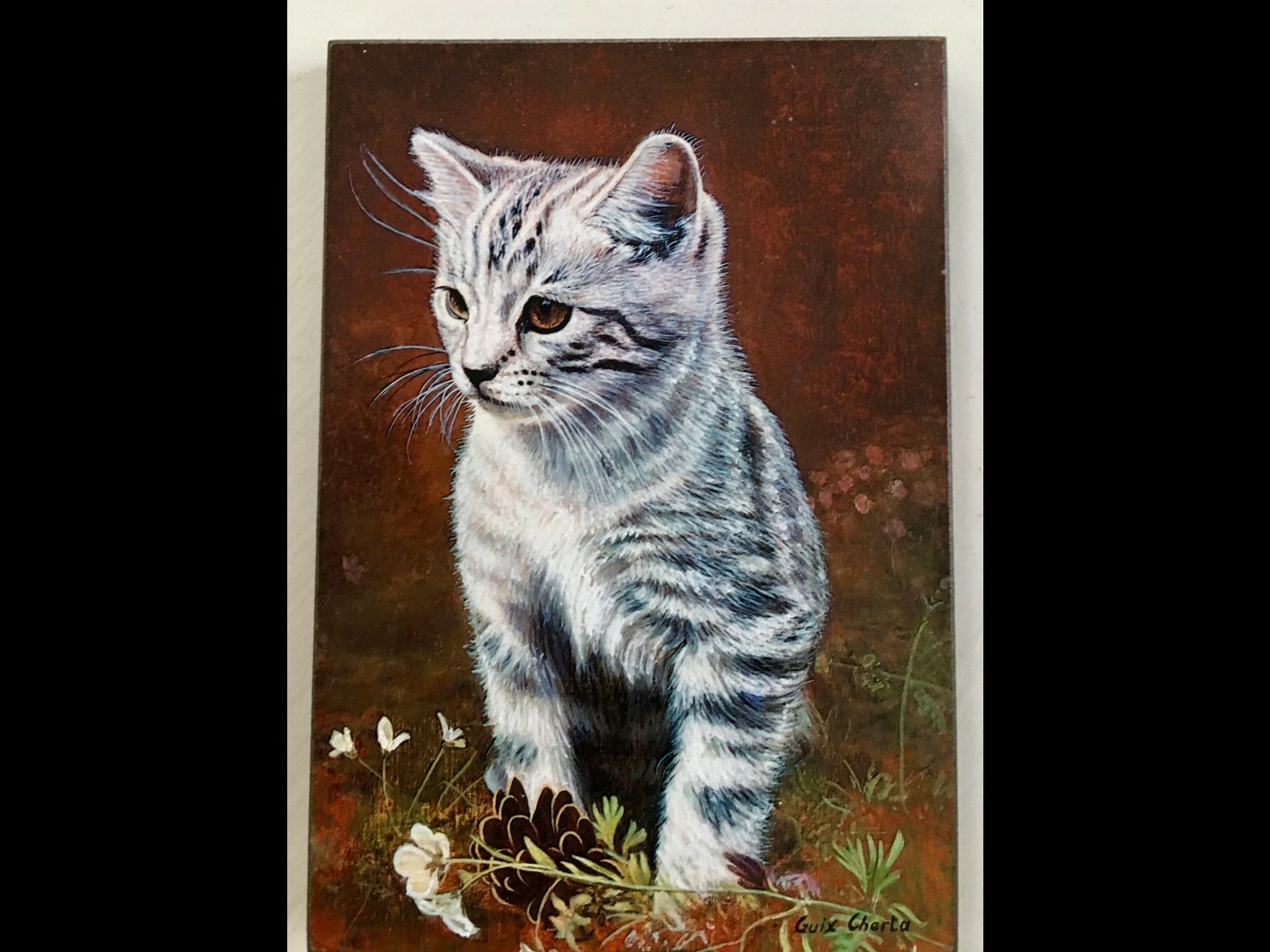Schilderij van een schattige gestreepte kitten, Doek, Realistisch, Dieren, Ophalen of Verzenden