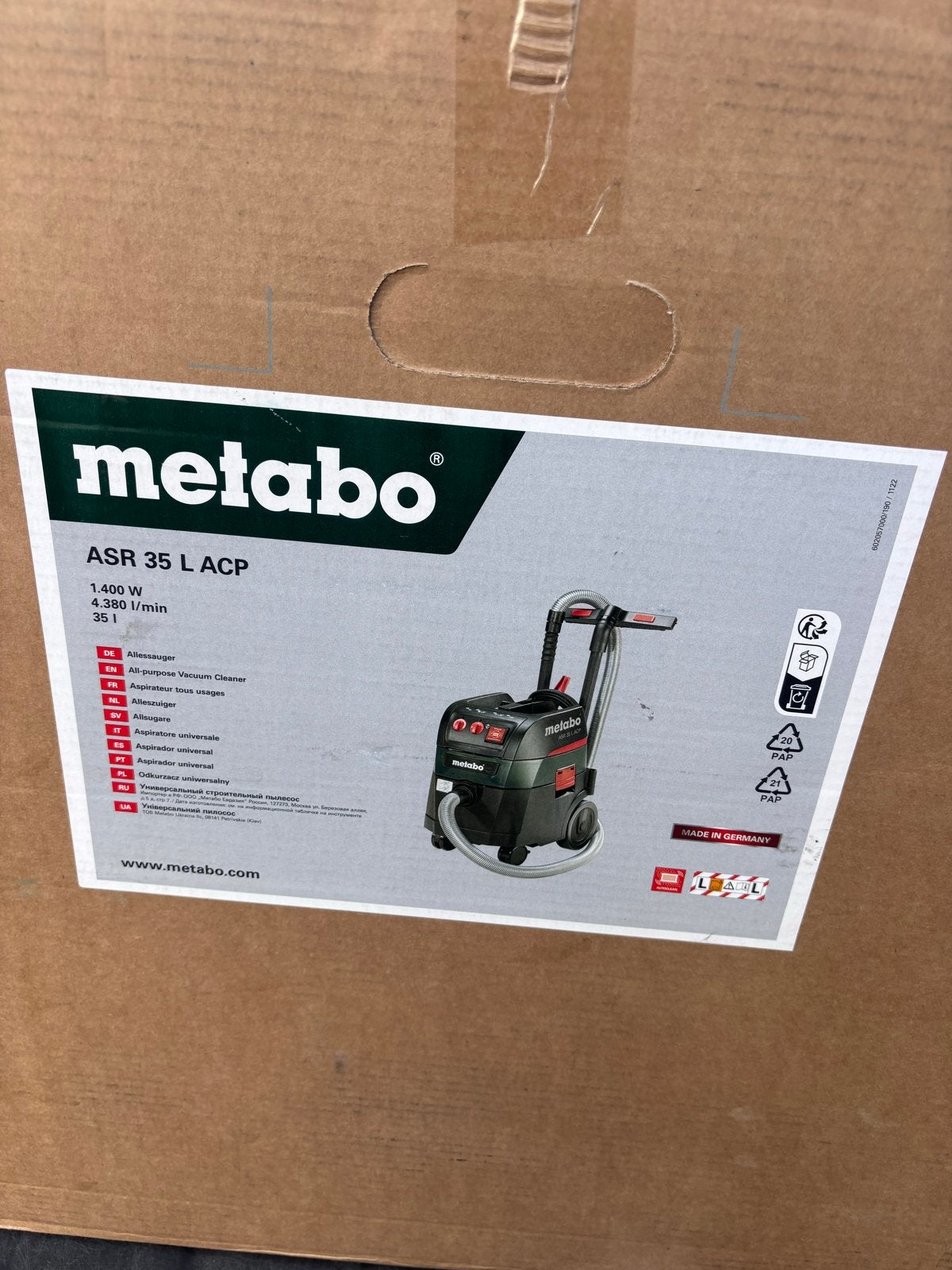 Metabo ASR 35 L ACP Industriële Stofzuiger 1400W Nieuw, Ophalen of Verzenden, Nieuw