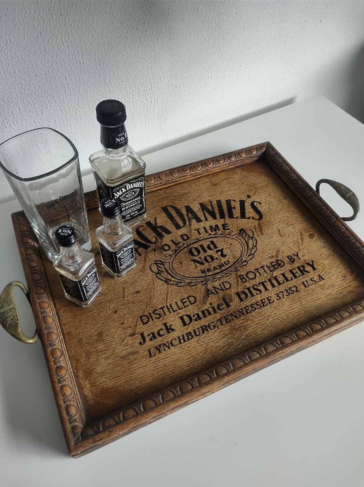 Jack Daniel's oud dienblad met glas en flesjes, Ophalen of Verzenden