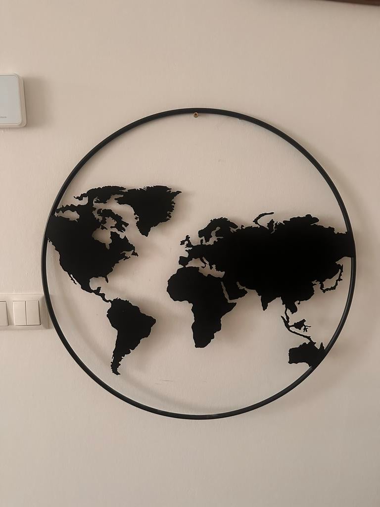 Metalen Wereldkaart Wanddecoratie - Zwart, Ophalen, Metaal, Wandsculptuur, Zwart