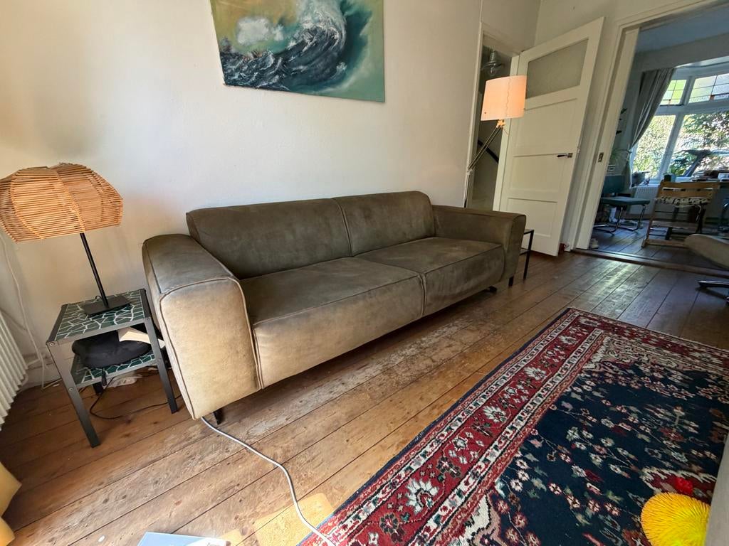 Comfortabele 3-zitsbank in olijfgroen, Ophalen of Verzenden, Zo goed als nieuw