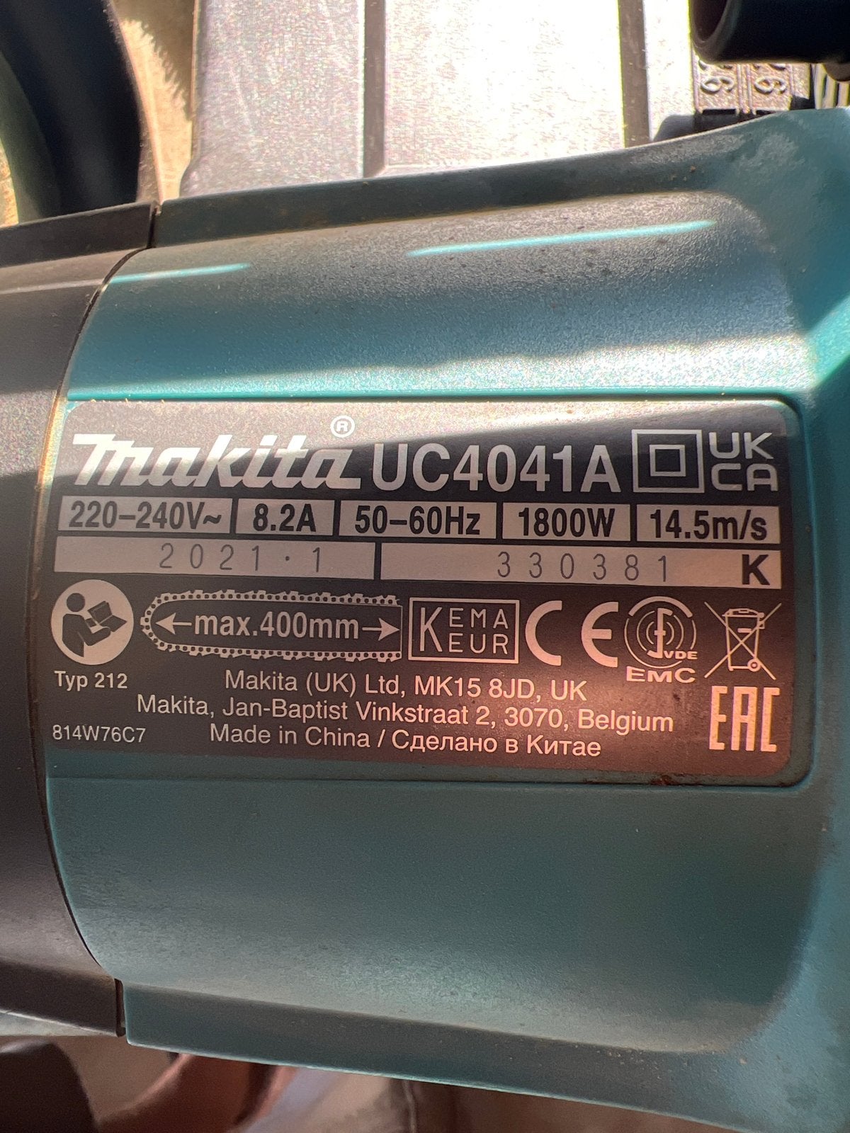 Makita UC4041A elektrische kettingzaag - 1800W, 40cm blad, Gebruikt, 70 mm of meer, Kettingzaag, Ophalen of Verzenden