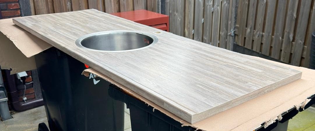 Te koop aanrechtblad met spoelbak, Ophalen, 150 tot 200 cm, Zo goed als nieuw, Minder dan 100 cm
